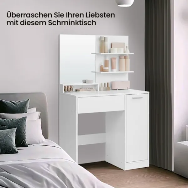 Rootz Living Sminkbord>Rootz toalettbordsset - Vanity Table - Beauty Desk - gott om förvaring - 80 cm x 40 cm x 132 cm