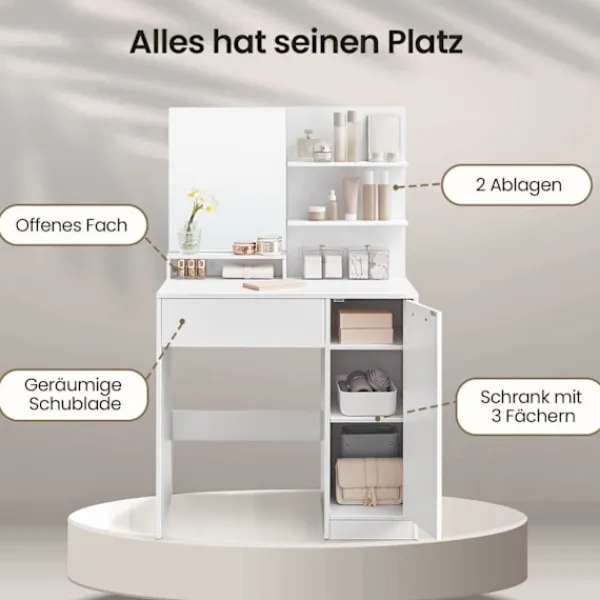 Rootz Living Sminkbord>Rootz toalettbordsset - Vanity Table - Beauty Desk - gott om förvaring - 80 cm x 40 cm x 132 cm
