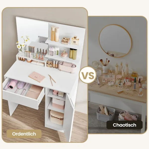 Rootz Living Sminkbord>Rootz toalettbordsset - Vanity Table - Beauty Desk - gott om förvaring - 80 cm x 40 cm x 132 cm