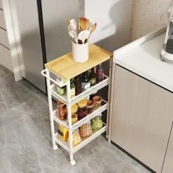 Rootz Living Köksö>Rootz Troting Trolley - Kitchen Cart - Smal nischhylla - Rymdbesparande verktyg - 22 cm x 45,4 cm x 77 cm - ekfärgvit