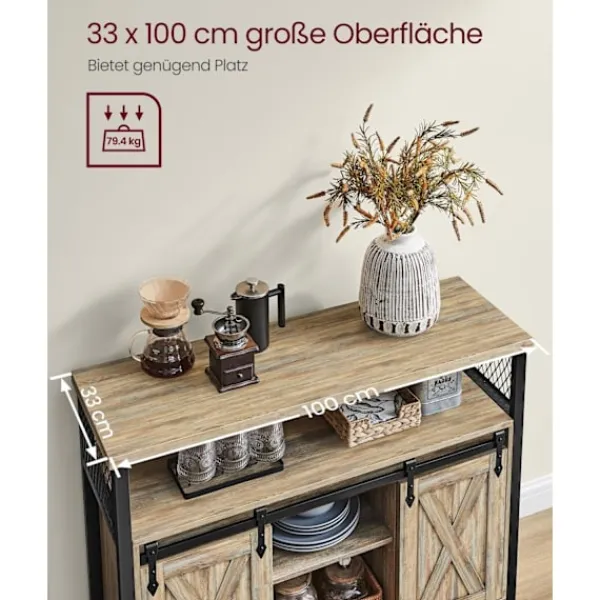 Rootz Living Sideboards>Rootz Turkos Brun-Ink Svart Skänk - Förvaringsskåp - Spånskiva Stål - Justerbara hyllor - Anti-tip - 33cm x 100cm x 80cm