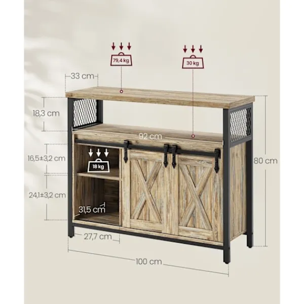 Rootz Living Sideboards>Rootz Turkos Brun-Ink Svart Skänk - Förvaringsskåp - Spånskiva Stål - Justerbara hyllor - Anti-tip - 33cm x 100cm x 80cm