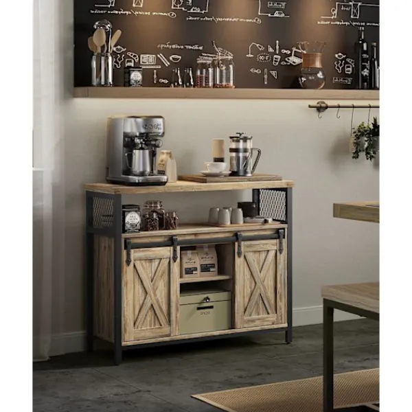 Rootz Living Sideboards>Rootz Turkos Brun-Ink Svart Skänk - Förvaringsskåp - Spånskiva Stål - Justerbara hyllor - Anti-tip - 33cm x 100cm x 80cm