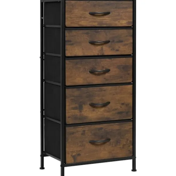 Rootz Living Byråer>Rootz Tyglåda med vintage trälook - Sovrumsbyrå - Skänk med 5 lådor - Organizer - 45,5 x 95,5 x 30 cm