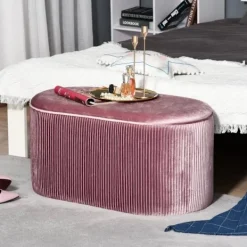 Rootz Living Sittpuffar>Rootz Upholstered Bench - Storage Space - Chest Bench - Living Room - French Style - Velvet Elegant - Pink - 81 x 40 x 41 cm