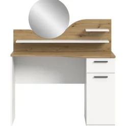 Rootz Living Sminkbord>ROOTZ Vanity toalettbord toalettbord kosmetiskt bord - ek nb - vit nb - 1 låda - 1 dörr - 2 hyllor - modulär design - fsc certifierad - 110 cm x 135 c | Fyndiq
