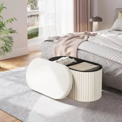 Rootz Living Sittpuffar>Rootz Velvet Förvaringsbänk - Osmansk bänk - Stor fotpall - Hudvänlig - 76L Kapacitet - Kräm - 76cm x 38cm x 38cm