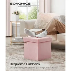 Rootz Living Sittpuffar>Rootz Velvet Seat Chest - Förvaring Ottoman - Fotstöd - MDF-konstruktion - Mjuk skumvaddering - Pastellrosa - 38cm x 38cm x 38cm