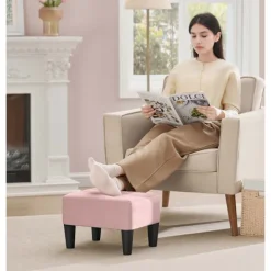 Rootz Living Pallar>Rootz Velvet Seat Pall - Pink and Black- Ottoman - Footrest - Stöder 150 kg - 40 cm x 32 cm x 26 cm