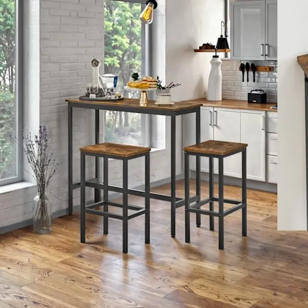 Rootz Living Matgrupper>Rootz Vintage Brown Essgruppe - Barstabell med 2 avföring - Stående bordsuppsättning - Space -Saving Design - Tabell: 100x40x90cm, avföring: 30x40x65c | Fyndiq