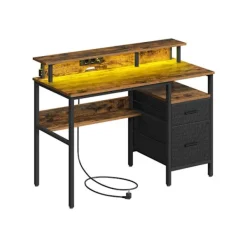 Rootz Living Kontorsmöbler>Rootz Vintage Brown skrivbord med lådor - Skrivbord - Förvaringsutrymme - Inbyggda uttag - 94,5 cm x 65 cm x 14,5 cm