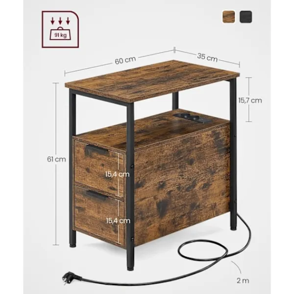 Rootz Living Småbord>Rootz Vintage Brown-Classic Black Sidobord - Spånskiva stålmöbler - Nattduksbord - Robust konstruktion - Rymlig förvaring - Enkel montering - 60cm x 3 | Fyndiq