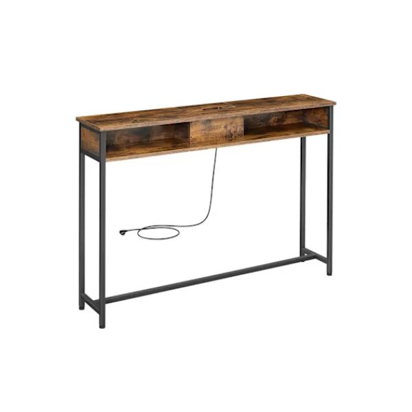 Rootz Living Småbord>Rootz Vintage Brown-Ink Black Soffbord - Sidobord - Spånskiva stål - Power Strip - 25cm x 120cm x 81,1cm