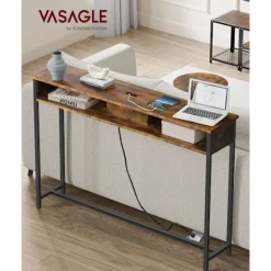Rootz Living Småbord>Rootz Vintage Brown-Ink Black Soffbord - Sidobord - Spånskiva stål - Power Strip - 25cm x 120cm x 81,1cm