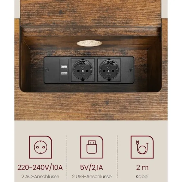 Rootz Living Småbord>Rootz Vintage Brown-Ink Black Soffbord - Sidobord - Spånskiva stål - Power Strip - 25cm x 120cm x 81,1cm
