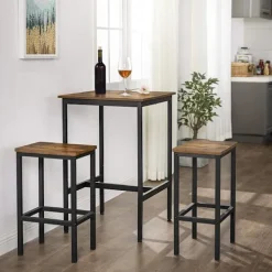 Rootz Living Matbord>Rootz Vintage Brun-Svart Barbordsset - Spånskiva stål - Pubbord - Bistrobord - Rustik design - Robust konstruktion - Utrymmesbesparande - 60cm x 60cm | Fyndiq