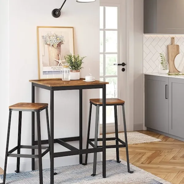 Rootz Living Matbord>Rootz Vintage Brun-Svart Barbordsset - Spånskiva stål - Pubbord - Bistrobord - Rustik design - Robust konstruktion - Utrymmesbesparande - 60cm x 60cm | Fyndiq