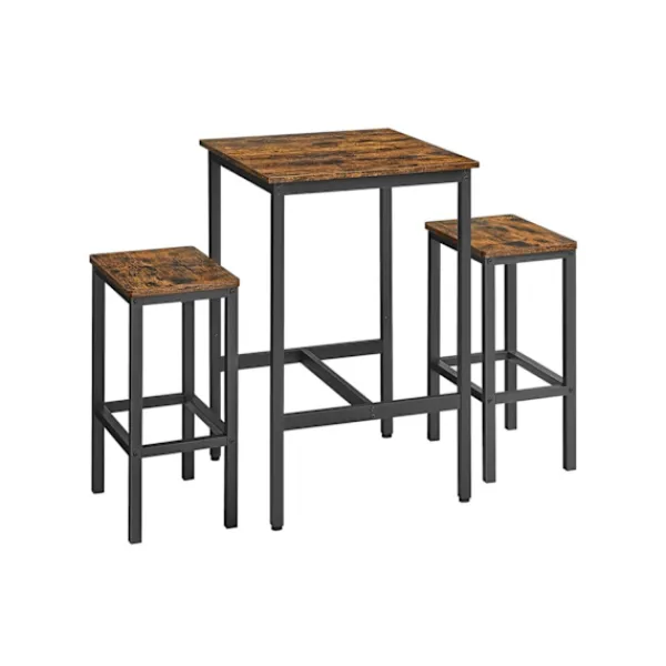Rootz Living Matgrupper>Rootz Vintage Brun-Svart Barbordsset - Spånskiva stål - Pubbordsset - Bord och stolar i mothöjd - Kompakt design - Robust konstruktion - 60cm x 60cm x | Fyndiq