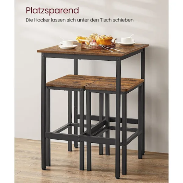 Rootz Living Matgrupper>Rootz Vintage Brun-Svart Barbordsset - Spånskiva stål - Pubbordsset - Bord och stolar i mothöjd - Kompakt design - Robust konstruktion - 60cm x 60cm x | Fyndiq