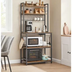 Rootz Living Köksö>Rootz Vintage Brun-svart kökshylla - Vägghylla - Gallerplatta - Spånskiva & stål - 40cm x 80cm x 170cm - Maxbelastning 59kg - Med uttag