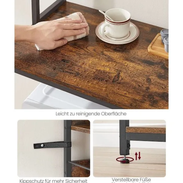 Rootz Living Köksö>Rootz Vintage Brun-svart kökshylla - Vägghylla - Gallerplatta - Spånskiva & stål - 40cm x 80cm x 170cm - Maxbelastning 59kg - Med uttag