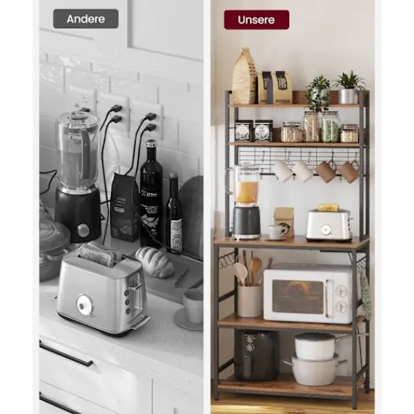 Rootz Living Köksö>Rootz Vintage Brun-svart kökshylla - Vägghylla - Gallerplatta - Spånskiva & stål - 40cm x 80cm x 170cm - Maxbelastning 59kg - Med uttag