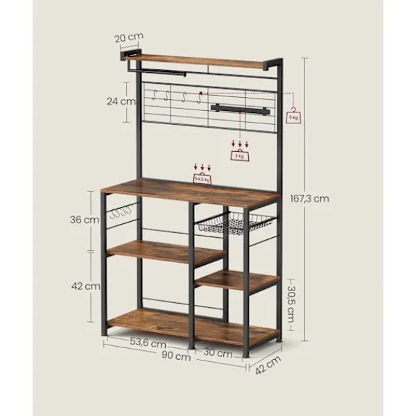 Rootz Living Köksö>Rootz Vintage Brun-svart Köksförvaringsställ - Spånskiva Stål Organizer - Skaffer Hylla - Heavy Duty - 42cm x 90cm x 167,3cm