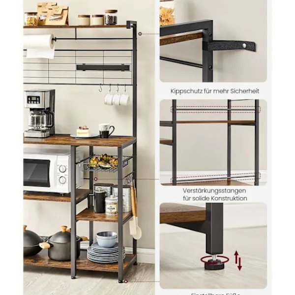 Rootz Living Köksö>Rootz Vintage Brun-svart Köksförvaringsställ - Spånskiva Stål Organizer - Skaffer Hylla - Heavy Duty - 42cm x 90cm x 167,3cm