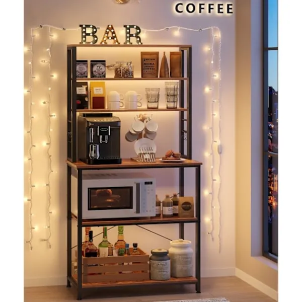 Rootz Living Köksö>Rootz Vintage Brun-svart kökshylla - Skafferi Organizer - Förvaringsställ - Spånskiva och stål - 80 cm x 40 cm x 167 cm - 21 kg - 90 kg Lastkapacitet | Fyndiq