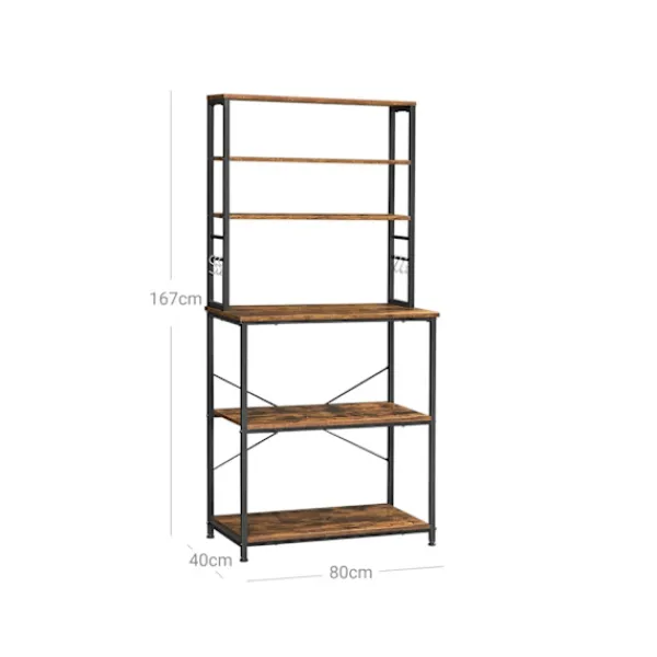 Rootz Living Köksö>Rootz Vintage Brun-svart kökshylla - Skafferi Organizer - Förvaringsställ - Spånskiva och stål - 80 cm x 40 cm x 167 cm - 21 kg - 90 kg Lastkapacitet | Fyndiq
