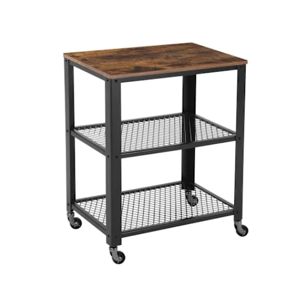 Rootz Living Köksö>Rootz Vintage Brun-svart köksvagn - Rullvagn - Förvaringsställ - Spånskiva och stål - 60 cm x 77,5 cm x 40 cm - 11,21 kg - 80 kg Lastkapacitet