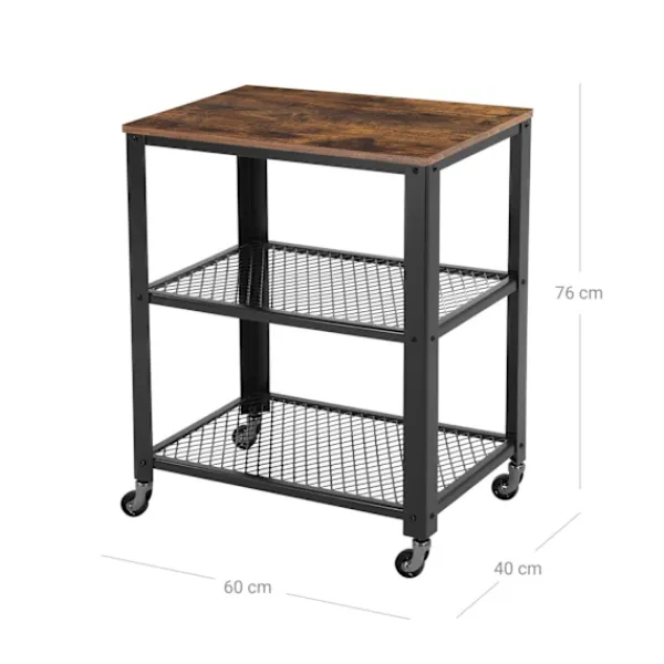 Rootz Living Köksö>Rootz Vintage Brun-svart köksvagn - Rullvagn - Förvaringsställ - Spånskiva och stål - 60 cm x 77,5 cm x 40 cm - 11,21 kg - 80 kg Lastkapacitet