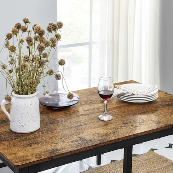 Rootz Living Matgrupper>Rootz Vintage brun-svart matbordsset - Träspånstål - Köksbord - Bänksittplatser - Robust konstruktion - Utrymmesbesparande design - 110cm x 70cm x 75c | Fyndiq