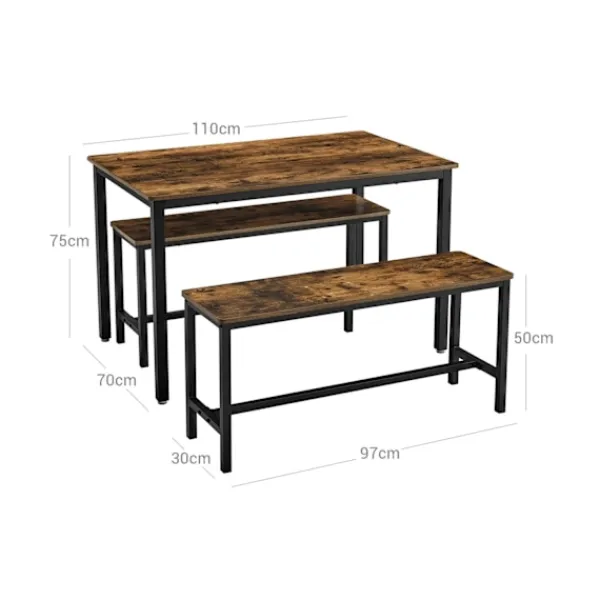 Rootz Living Matgrupper>Rootz Vintage brun-svart matbordsset - Träspånstål - Köksbord - Bänksittplatser - Robust konstruktion - Utrymmesbesparande design - 110cm x 70cm x 75c | Fyndiq