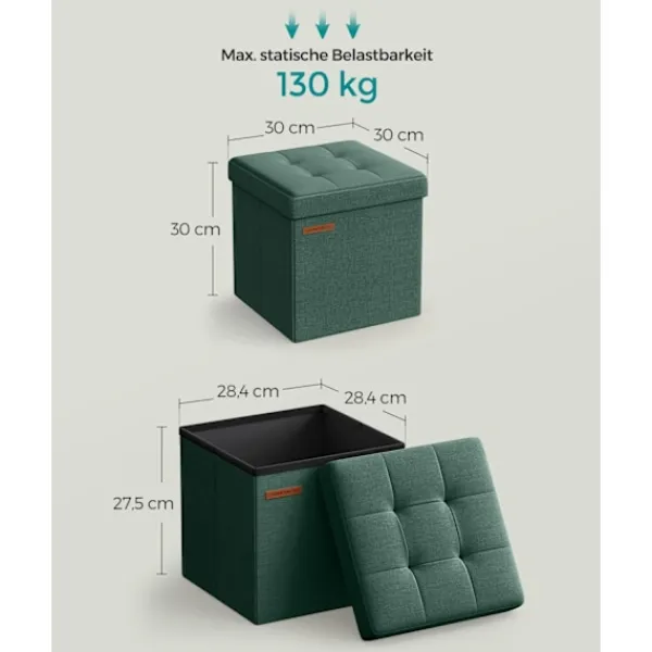 Rootz Living Sittpuffar>Rootz Vintage Green Seat Chest - Förvaring Ottoman - Fotstöd - MDF imiterad linne - 25D skum - 30cm x 30cm x 30cm - 1,6kg - 130kg Kapacitet