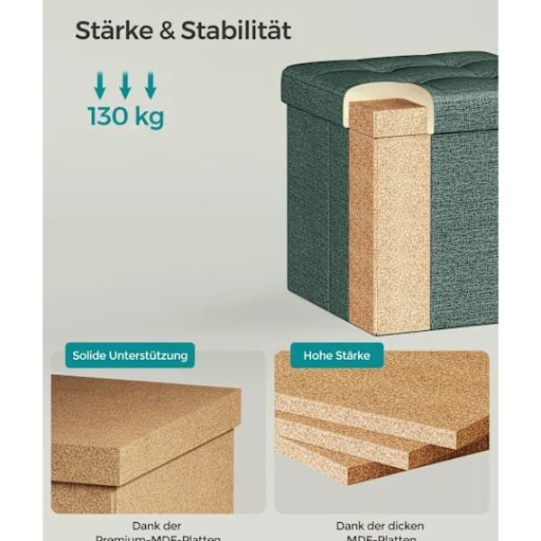 Rootz Living Sittpuffar>Rootz Vintage Green Seat Chest - Förvaring Ottoman - Fotstöd - MDF imiterad linne - 25D skum - 30cm x 30cm x 30cm - 1,6kg - 130kg Kapacitet