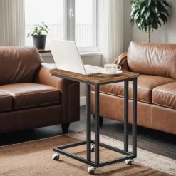 Rootz Living Småbord>Rootz vintage sidobord - sofatisk på rullar - C -formtabell - industriell design - 50 cm x 55 cm x 35 cm