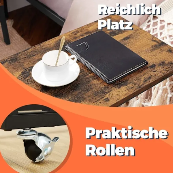 Rootz Living Småbord>Rootz vintage sidobord - sofatisk på rullar - C -formtabell - industriell design - 50 cm x 55 cm x 35 cm