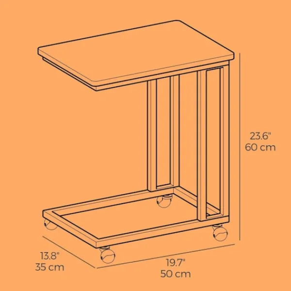 Rootz Living Småbord>Rootz vintage sidobord - sofatisk på rullar - C -formtabell - industriell design - 50 cm x 55 cm x 35 cm