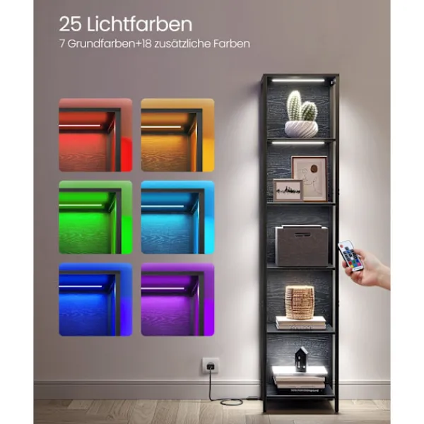 Rootz Living Hyllor>Rootz 6-vånings bokhylla - Bokhylla - Hög hylla - Stål och spånskiva - 30,3 cm x 40 cm x 178,6 cm - Ebenholtssvart - Max belastning 177 kg