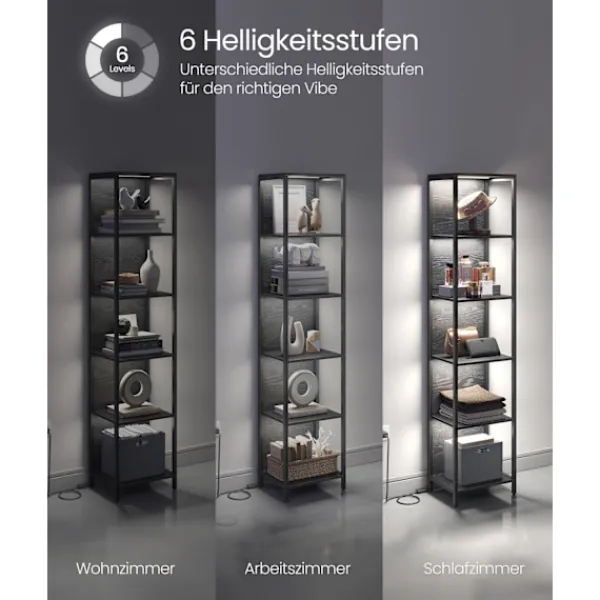 Rootz Living Hyllor>Rootz 6-vånings bokhylla - Bokhylla - Hög hylla - Stål och spånskiva - 30,3 cm x 40 cm x 178,6 cm - Ebenholtssvart - Max belastning 177 kg