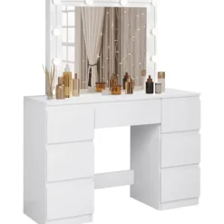 Rootz Living Sminkbord>Rootz White Sminkbord - Sminkbord - Sminkbord - Justerbar LED-belysning - Gott om förvaring - Hållbar design - 110 cm x 140,5 cm x 39,5 cm