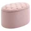 Northio Sittpuffar>Rosa Stoppad Bänk Med Förvaringsutrymme, Sammetslen Polyester, Gummiträ, Oval Form, För Vardagsrum, 71X52X42Cm