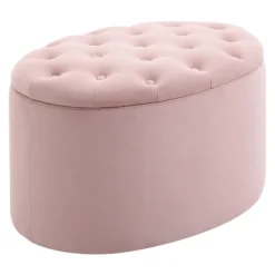 Northio Sittpuffar>Rosa Stoppad Bänk Med Förvaringsutrymme, Sammetslen Polyester, Gummiträ, Oval Form, För Vardagsrum, 71X52X42Cm