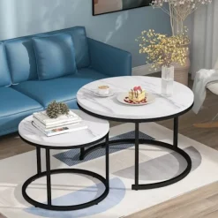 ARHATREYA Soffbord>Rund Kaffeebord - - Set med 2 - MDF - Träytelse - Modern Design