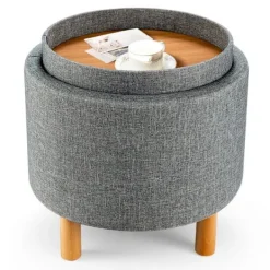 B2X Sittpuffar>Rund pall med förvaringsutrymme & Avtagbart lock rymmer upp till 150 kg Grå fotpall