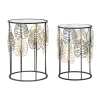 B2X Småbord>Runda glasbord, svart metall, bladguldsdesign