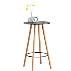 BellaFurn Småbord>Rundt stående bord - loft säng - bok trä, stabil och robust design | Färg: Svart | Klädfärg: Naturen