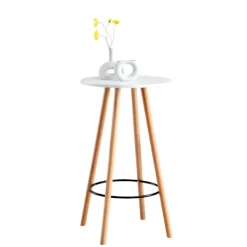 BellaFurn Småbord>Rundt stående bord - loft säng - bok trä, stabil och robust design | Färg: Vit | Klädfärg: Naturen