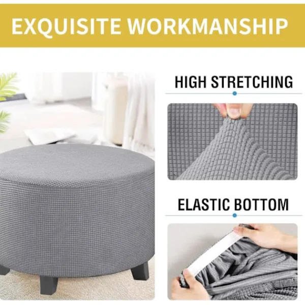 EURL Sittpuffar>Runt stretch jacquard överdrag (khaki, stor), fotpallöverdrag, fölsto